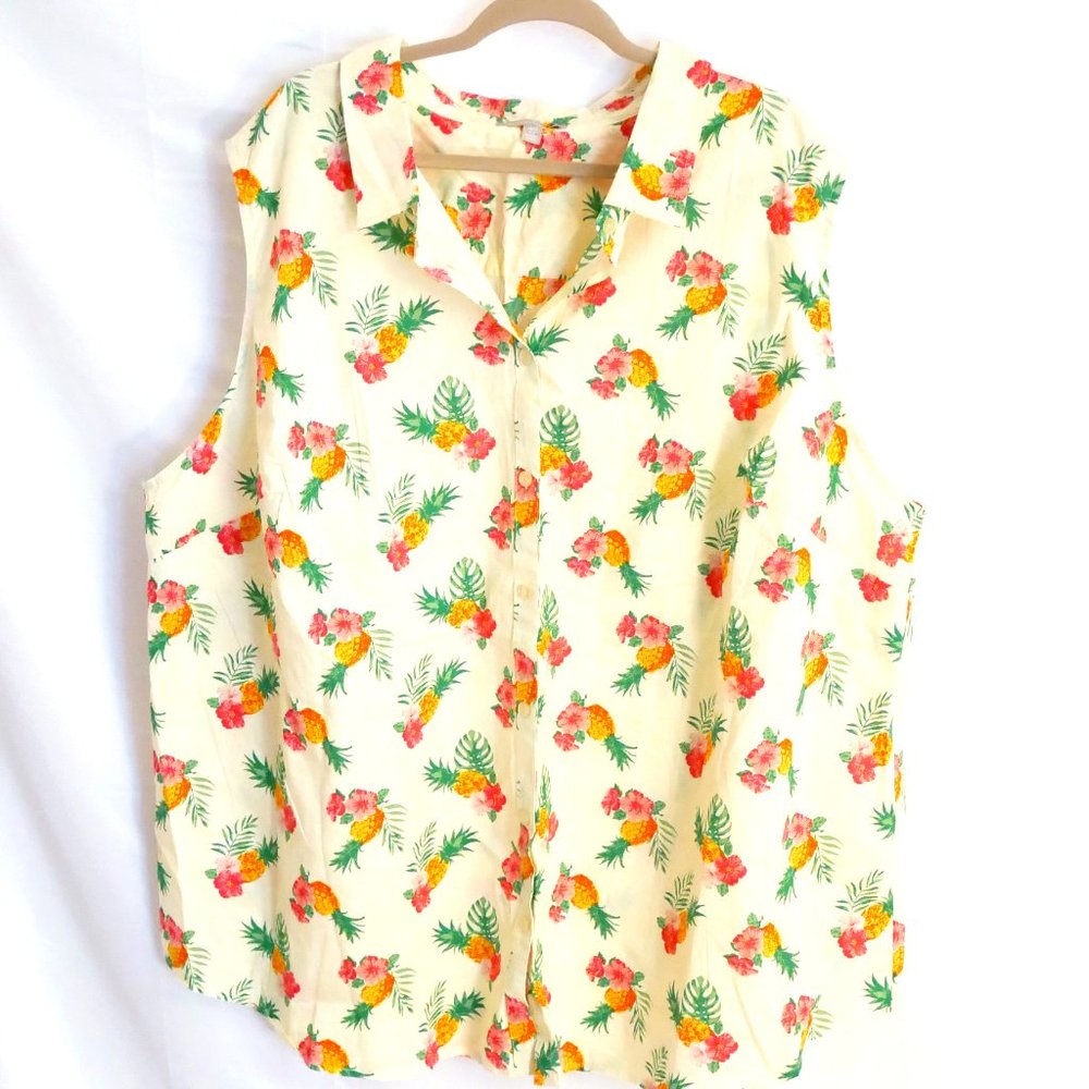 Sleeveless button down pineapple shirt - 4x